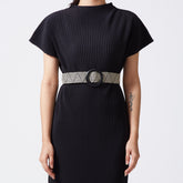 Ratan buckle in belt black color with white-toned accents